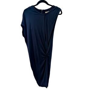 Helmut Lang Navy Blue Asymmetric Drape Twist Midi Dress Size Medium USA